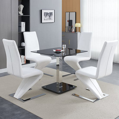 Furniture In Fashion Hartley Black Glass Bistro Dining Table 4 Demi Z White Chairs - image 1