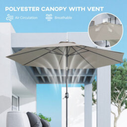 Outsunny 3(M) Patio Umbrella Outdoor Sunshade Canopy W/ Tilt & Crank Light Grey - thumbnail 8