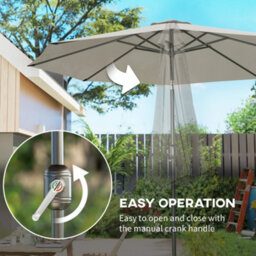 Outsunny 3(M) Patio Umbrella Outdoor Sunshade Canopy W/ Tilt & Crank Light Grey - thumbnail 5