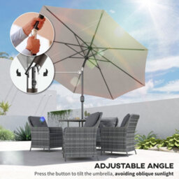 Outsunny 3(M) Patio Umbrella Outdoor Sunshade Canopy W/ Tilt & Crank Light Grey - thumbnail 4