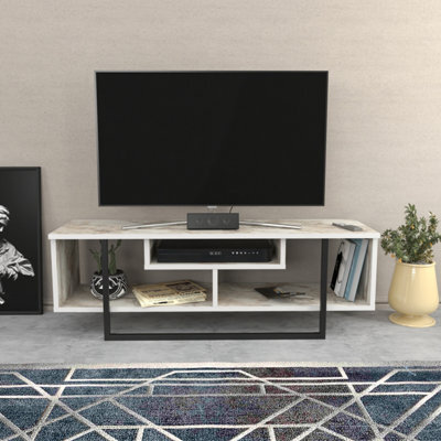 Decorotika Astona Tv Stand Tv Unit For Tvs Up To 55 Inch White Marble Effect And Black - image 1