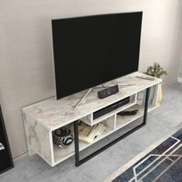 Decorotika Astona Tv Stand Tv Unit For Tvs Up To 55 Inch White Marble Effect And Black - thumbnail 2