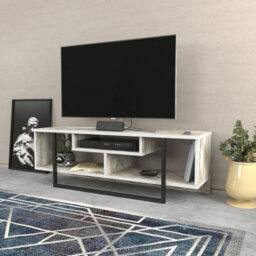 Decorotika Astona Tv Stand Tv Unit For Tvs Up To 55 Inch White Marble Effect And Black - thumbnail 3