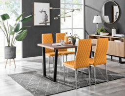 Furniturebox Uk Kylo Brown Wood Effect Dining Table & 4 Mustard Milan Chrome Leg Chairs - thumbnail 1