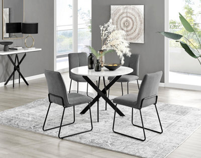 Furniturebox Uk Novara White Gloss Black Leg Round Dining Table & 4 Dark Grey Halle Chairs - image 1