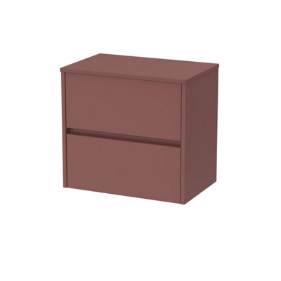 Balterley Chartley Contemporary Wall Hung 2 Drawer Vanity Unit With Laminate Worktop, 600mm, Smoked Red - image 1