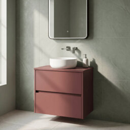 Balterley Chartley Contemporary Wall Hung 2 Drawer Vanity Unit With Laminate Worktop, 600mm, Smoked Red - thumbnail 4
