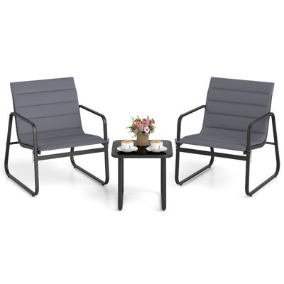 Gainoom 3 Piece Patio Bistro Set Outdoor Chairs & Side Table With Removable Cushions & Tempered Glass Tabletop - image 1