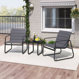 Gainoom 3 Piece Patio Bistro Set Outdoor Chairs & Side Table With Removable Cushions & Tempered Glass Tabletop - thumbnail 4