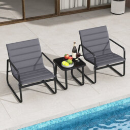Gainoom 3 Piece Patio Bistro Set Outdoor Chairs & Side Table With Removable Cushions & Tempered Glass Tabletop - thumbnail 3