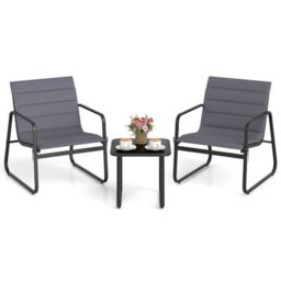 Gainoom 3 Piece Patio Bistro Set Outdoor Chairs & Side Table With Removable Cushions & Tempered Glass Tabletop - thumbnail 1