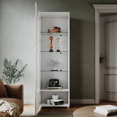 Modern White Display Cabinet High Gloss Rgb Led Cupboard Tall Storage Sideboard - image 1