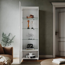 Modern White Display Cabinet High Gloss Rgb Led Cupboard Tall Storage Sideboard - thumbnail 1
