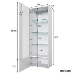 Modern White Display Cabinet High Gloss Rgb Led Cupboard Tall Storage Sideboard - thumbnail 3