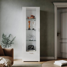 Modern White Display Cabinet High Gloss Rgb Led Cupboard Tall Storage Sideboard - thumbnail 6