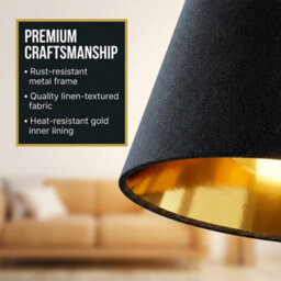 Black Fabric Drum Ceiling Lamp Shade 30Cm With Gold Inner Easy Fit Modern Pendant Light Shade - thumbnail 6