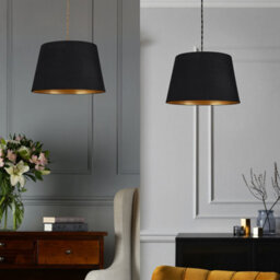 Black Fabric Drum Ceiling Lamp Shade 30Cm With Gold Inner Easy Fit Modern Pendant Light Shade - thumbnail 3