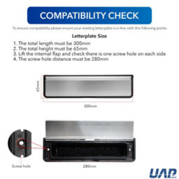 "UAP Limited Uap Doormaster 12"" Polished Silver Letterplate- Internal & External Letter Box For Upvc, Composite & Wooden 40-80mm Doors" - thumbnail 3