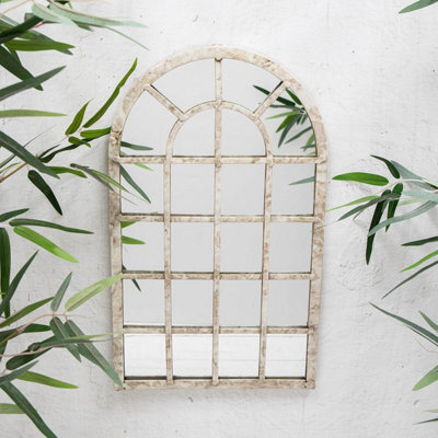 Annibells Distressed White & Cream Metal Arched Mirror (10291) - image 1