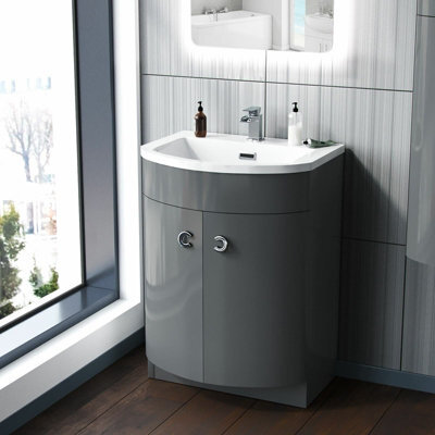 Nes Home 600mm Freestanding Modern Grey Gloss Basin Vanity Storage Unit - image 1