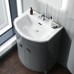 Nes Home 600mm Freestanding Modern Grey Gloss Basin Vanity Storage Unit - thumbnail 3