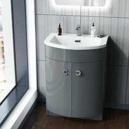 Nes Home 600mm Freestanding Modern Grey Gloss Basin Vanity Storage Unit - thumbnail 2