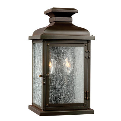 Stylish Outdoor Ip44 Twin Wall Light In Dark Aged Copper With Led E14 Bulbs