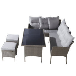 Btm Seven Seater Rattan Garden Corner Sofa Set With Table And Stool Outdoor Patio Lounge Mixed Khaki Wicker Cushions - thumbnail 9