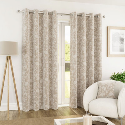 Enhanced Living Cuba Floral Trail Print Suede Cream Thermal Blackout Eyelet Curtains (Pair) - 90 X 72 Inch (229 X 183Cm) - image 1