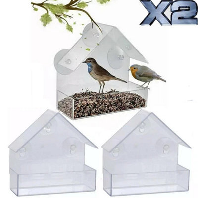 2 Pack Clear Window Bird Feeder Hanging Seed Nut Tray - image 1