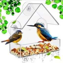 2 Pack Clear Window Bird Feeder Hanging Seed Nut Tray - thumbnail 2