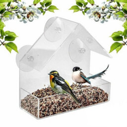 2 Pack Clear Window Bird Feeder Hanging Seed Nut Tray - thumbnail 4