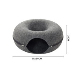 Living And Home Dark Gray Round Felt Cat Pet Tunnel Bed Cave Bed Donut 50Cm - thumbnail 6