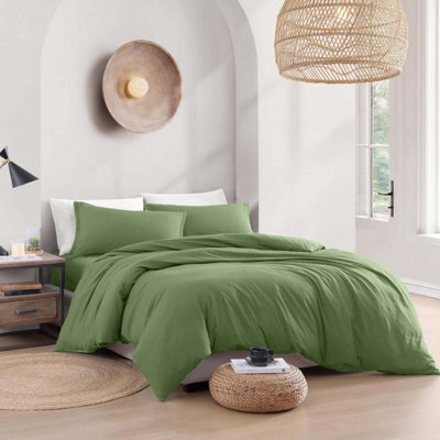 Bedlooms Olive Green Plain Dyed Duvet Cover Complete Bedding Set, Breathable & Anti-Allergic Microfiber, Double 200X200Cm - image 1