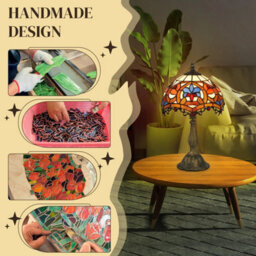 Wyld Haus Multicoloured Stained Glass Table Lamp With Zinc Alloy Base, 45Cm High, E27 Cap. - thumbnail 4
