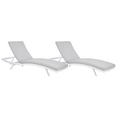 Beliani Set Of 2 Sun Loungers With Cushions Amelia Reclining Metal Light Grey - image 1