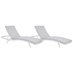 Beliani Set Of 2 Sun Loungers With Cushions Amelia Reclining Metal Light Grey
