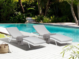 Beliani Set Of 2 Sun Loungers With Cushions Amelia Reclining Metal Light Grey - thumbnail 2