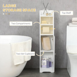 Kleankin Freestanding Bathroom Storage Unit With Adjustable Shelf, White - thumbnail 4