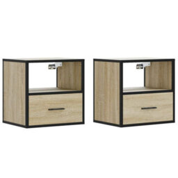 Berkfield Wall-Mounted Bedside Cabinets 2 Pcs Sonoma Oak 40X31X39.5 Cm - thumbnail 2