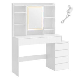 LEDREM Modern Makeup Desk With Mirror, Dressing Table With Adjustable Led Lights, 40 X 117.5 X 145 Cm, With Drawers, Adjustable Shelves - thumbnail 5