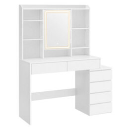 LEDREM Modern Makeup Desk With Mirror, Dressing Table With Adjustable Led Lights, 40 X 117.5 X 145 Cm, With Drawers, Adjustable Shelves - thumbnail 2