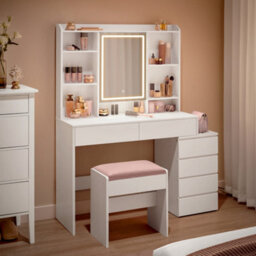 LEDREM Modern Makeup Desk With Mirror, Dressing Table With Adjustable Led Lights, 40 X 117.5 X 145 Cm, With Drawers, Adjustable Shelves - thumbnail 4