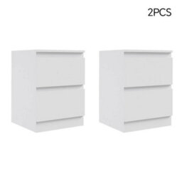 2Pcs Bedside Table With Charging Station Nightstand Cabinet Gift White 2 Drawer - thumbnail 5