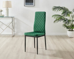 Furniturebox Uk Palma Black Semi-Gloss Round Pedestal Dining Table & 4 Green Velvet Milan Black Leg Chairs - thumbnail 9
