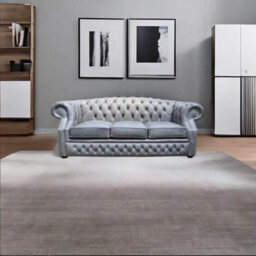 Chesterfield 3 Seater Sofa Cracked Wax Ash Grey Leather In Buckingham Style - thumbnail 4