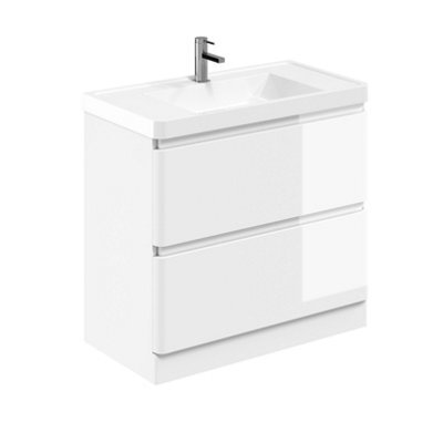 Plum&clay Marvel Gloss White Floor Standing Bathroom Vanity Unit With Resin Basin (W)900mm - image 1