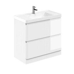 Plum&clay Marvel Gloss White Floor Standing Bathroom Vanity Unit With Resin Basin (W)900mm - thumbnail 1