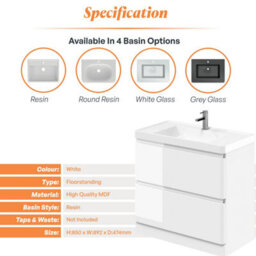 Plum&clay Marvel Gloss White Floor Standing Bathroom Vanity Unit With Resin Basin (W)900mm - thumbnail 5