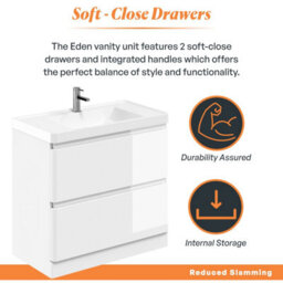 Plum&clay Marvel Gloss White Floor Standing Bathroom Vanity Unit With Resin Basin (W)900mm - thumbnail 4